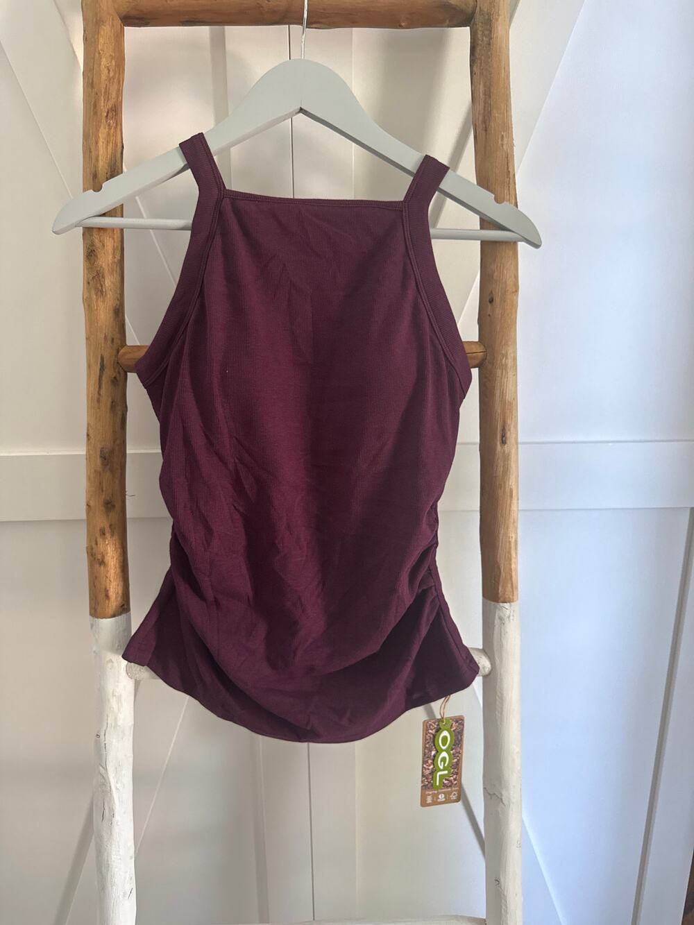 OGL Move Women’s Ribbed Tank Built in bra Rushed Waist Plum Layering Medium
